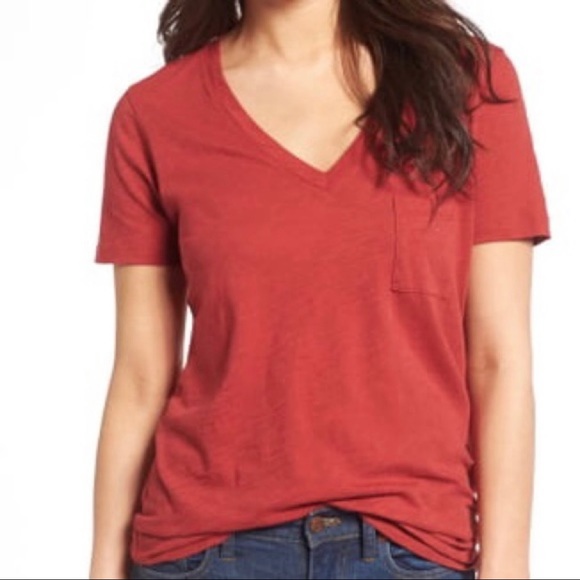 Madewell Tops - Madewell Whisper Cotton V-Neck Pocket Tee Burgundy Small